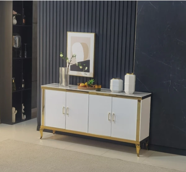 BUFFET BAROQUE DORE MARBRE BEIGE | MULTI-AFFAIRES