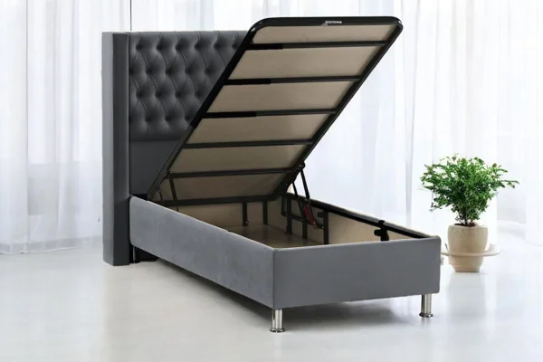LIT VENUS VELOURS COFFRE 90x190 GRIS | Eurostore