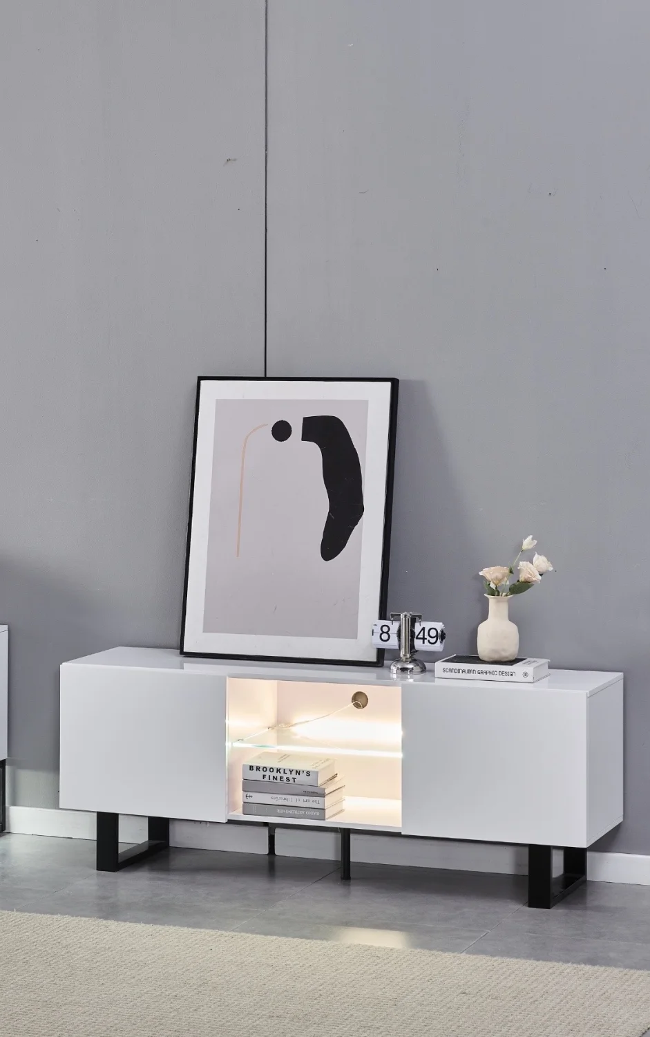 MEUBLE TV ALYA BOIS LAQUE PIED NOIR | Eurostore