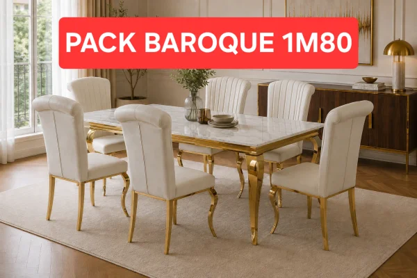 PACK 1 TABLE BAROQUE 1M80 + 6 CHAISES NINO | MULTI-AFFAIRES