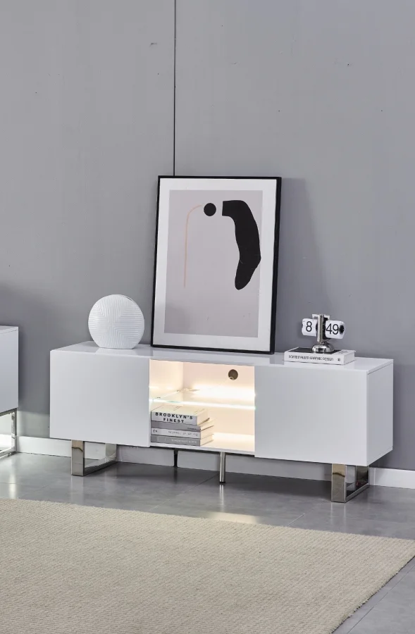 MEUBLE TV ALYA BOIS LAQUE CHROME | Eurostore