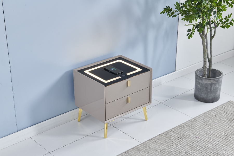 CHEVET LED CHARGEUR INDUCTION TAUPE | MULTI-AFFAIRES