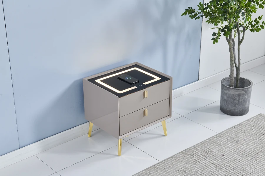 CHEVET LED CHARGEUR INDUCTION TAUPE | MULTI-AFFAIRES