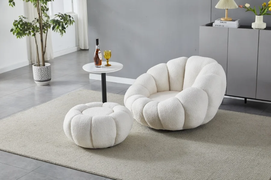 FAUTEUIL PIVOTANT AVEC POUF LAINE BOUCLEE COZY | MULTI-AFFAIRES