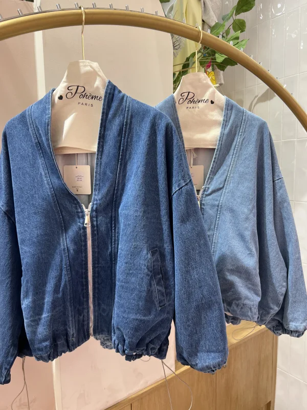 Veste Anaë Col V En Jeans Avec Serrage Taille  | Vintage Mode