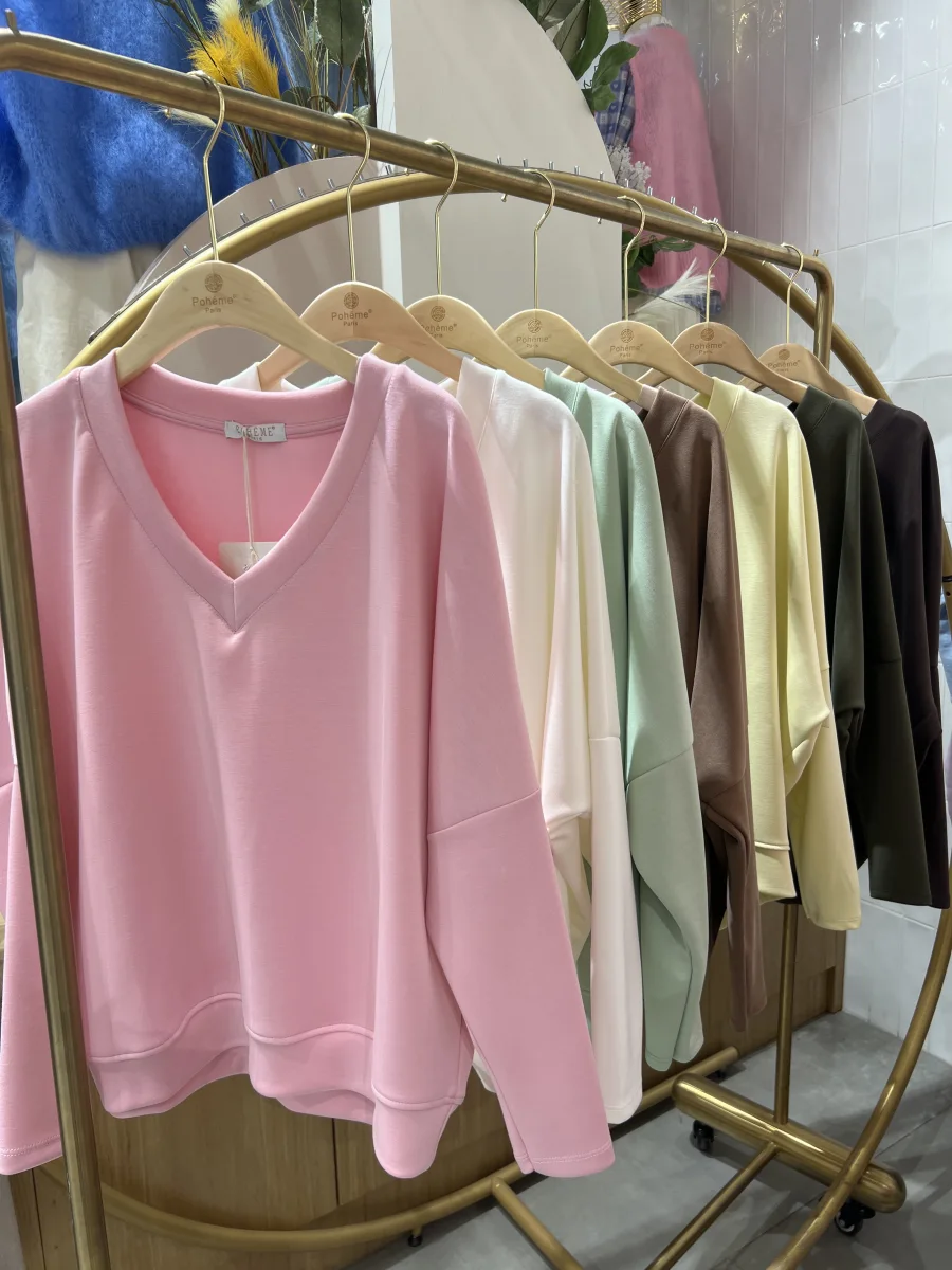 Sweat-shirt Odette uni Col V dans Une matière Irrésistible  | Vintage Mode