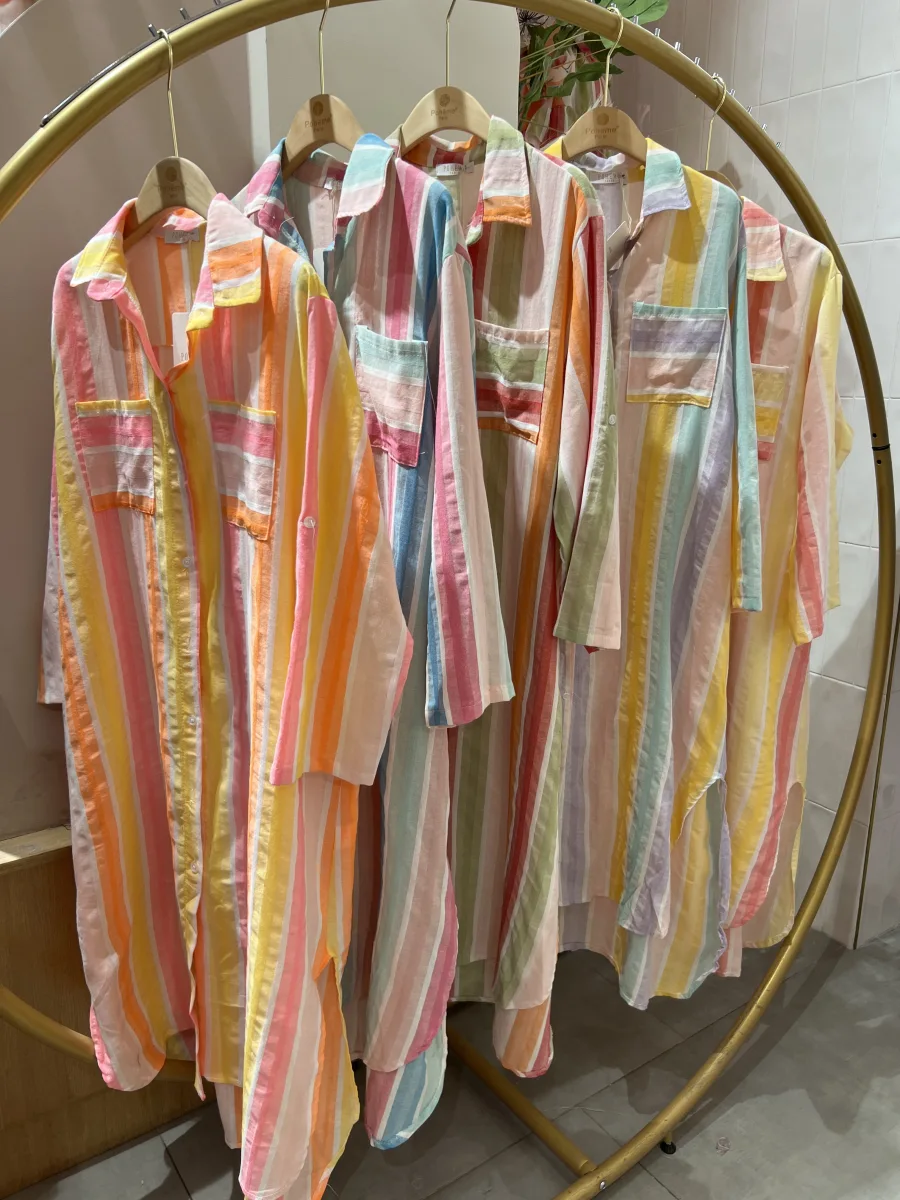 Robe Chemise Longue Ivana À Rayures Multicolores  | Vintage Mode