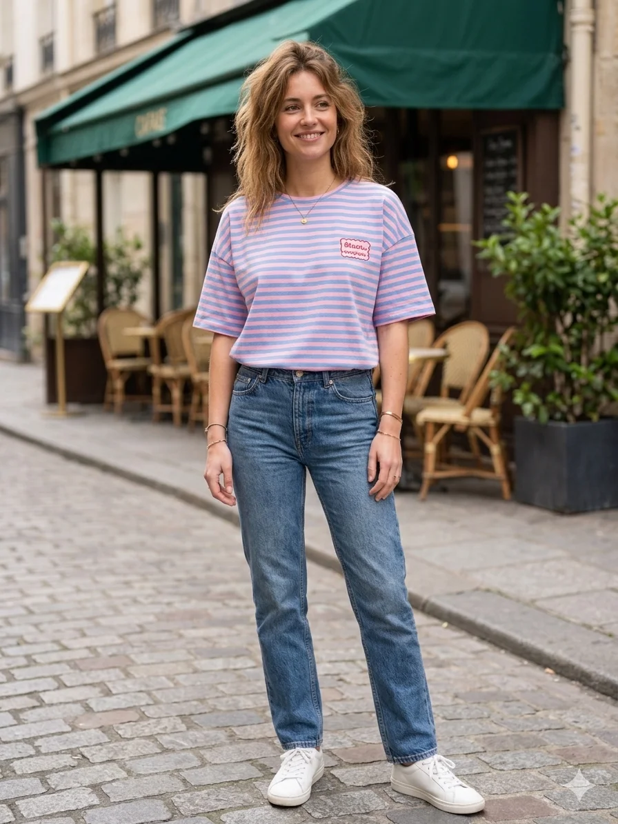 Tee-shirt Marinière Elsa Avec Écusson Bisous  | Vintage Mode