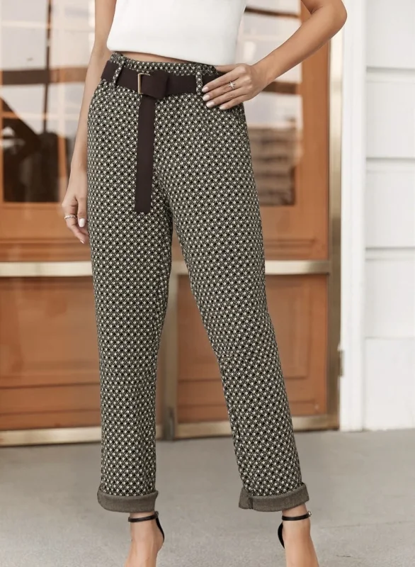 Pantalon Avec Ceinture Poche 
À Motif  | Vintage Mode