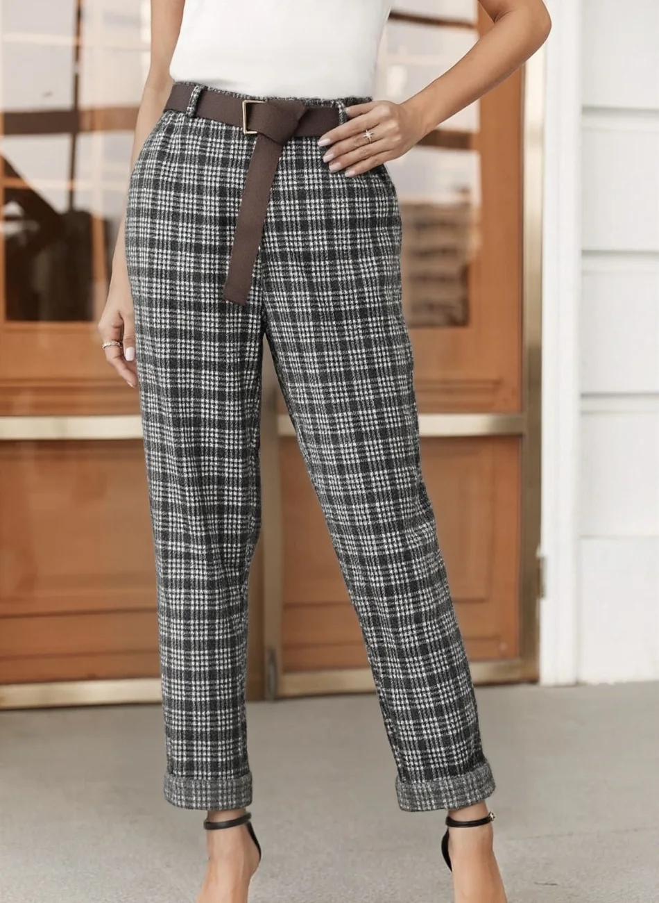 Pantalon Avec Ceinture Poche 
À Motif  | Vintage Mode
