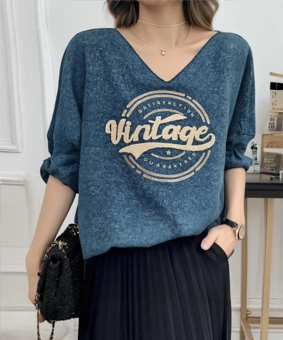 Pull Col V Avec Imprimer Vintage  | Vintage Mode