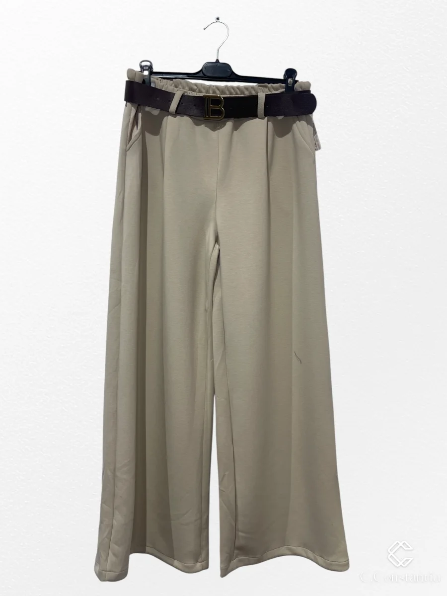 Pantalon Avec Ceinture Matière Crèpe Néoprène Patte Large  | Vintage Mode