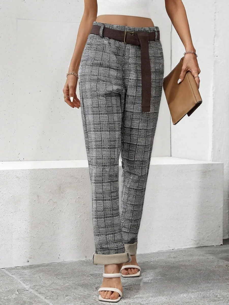 Pantalon Avec Ceinture Poche 
À Motif  | Vintage Mode