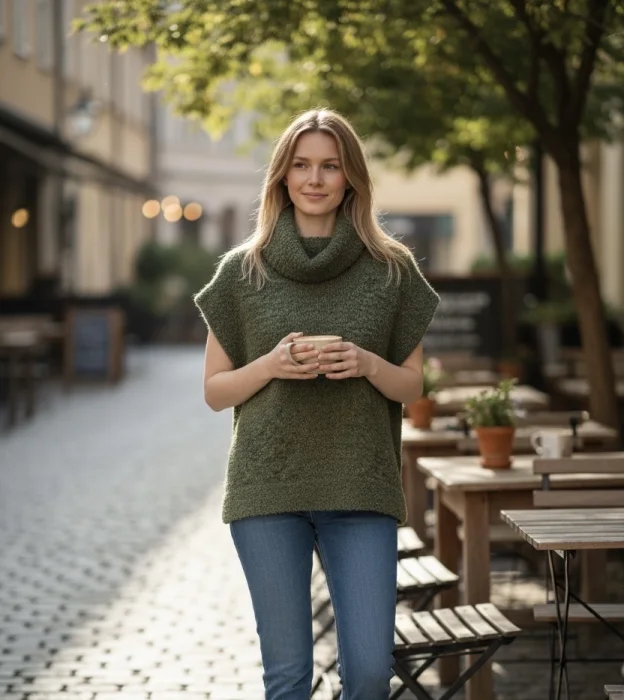 Pull Sans Manche Col Rouler  | Vintage Mode