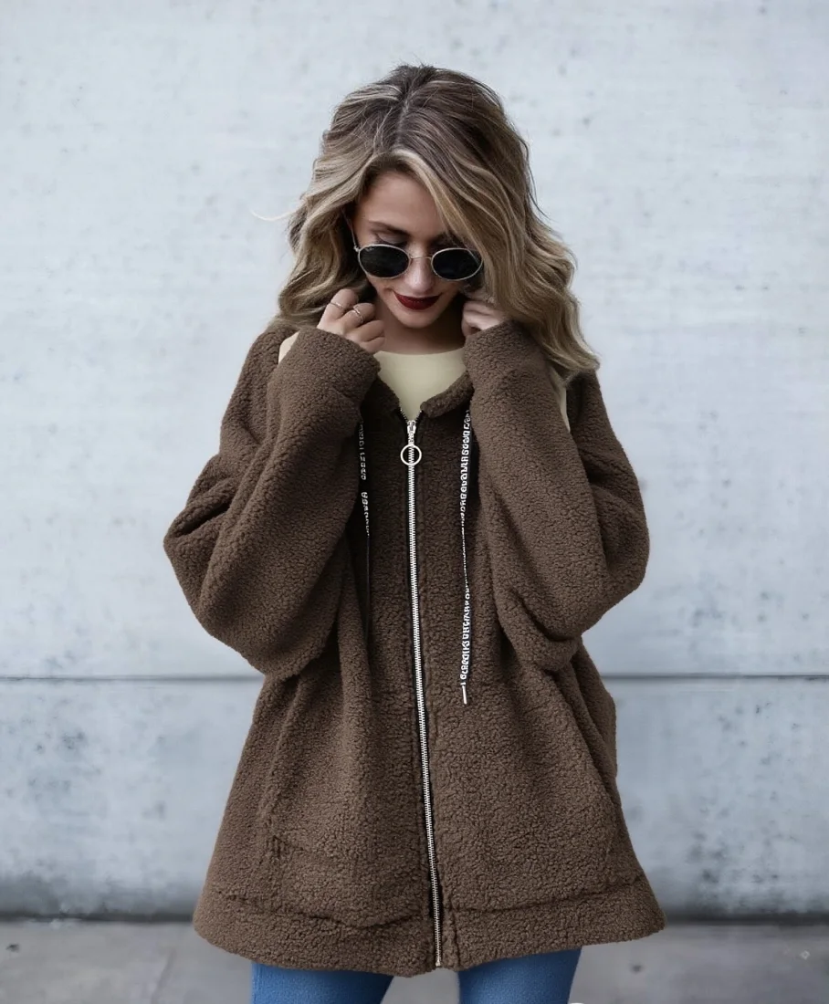 Gilet Teddy Avec Zip Poche Et Capuche  | Vintage Mode