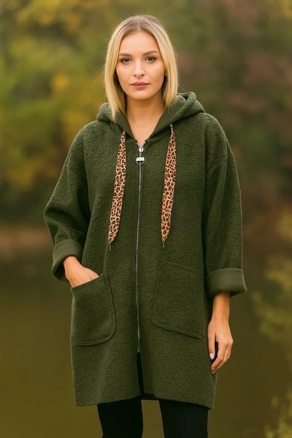 Manteau laine bouilli laniere leopard | Vintage Mode