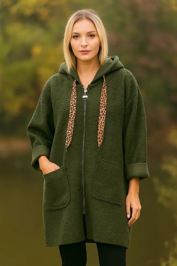 Manteau laine bouilli laniere leopard | Vintage Mode