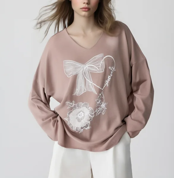 Tshirt Manche Long Avec Imprimer Noeud  | Vintage Mode