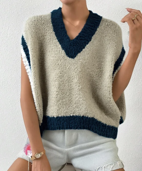 Pull / Poncho Sans  Manche
Bicouleur | Vintage Mode