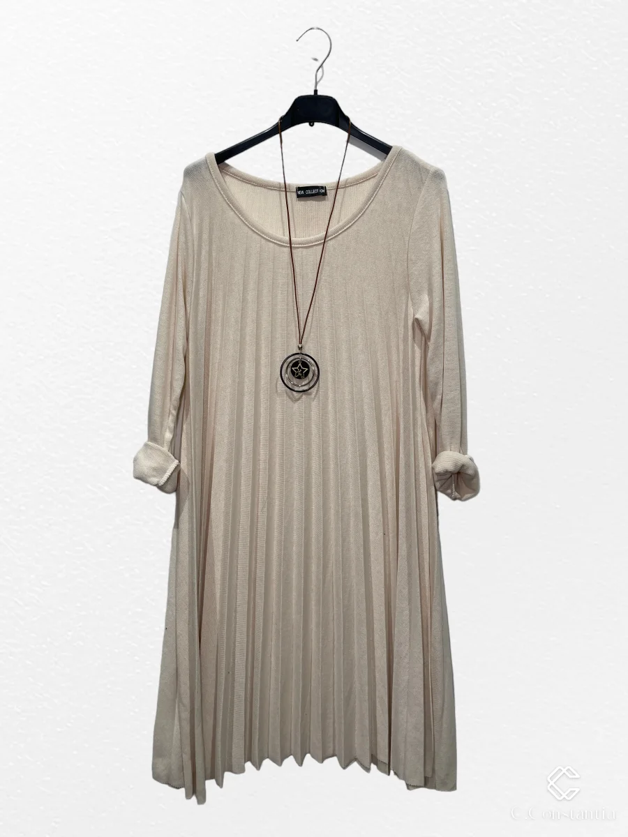 Tunique robe manche longue collier Plisser  | Vintage Mode