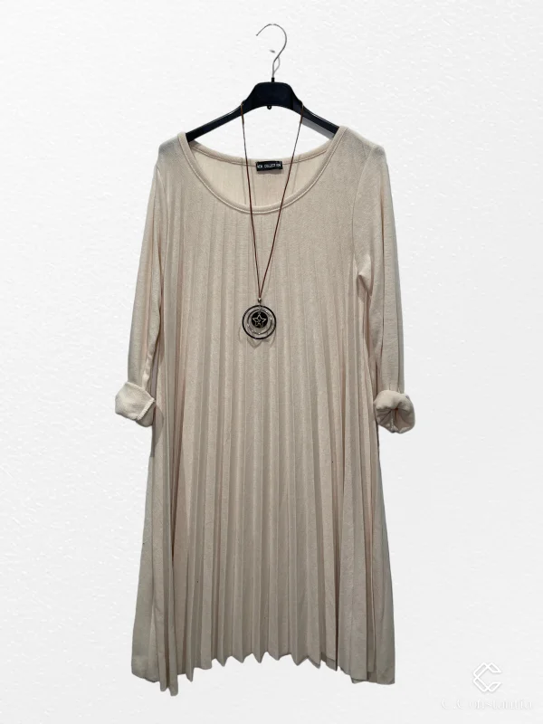 Tunique robe manche longue collier Plisser  | Vintage Mode