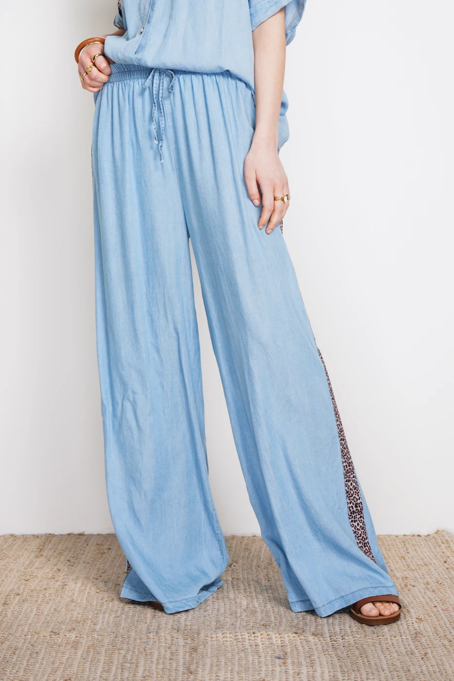 Denim Style Pant w/ Leopard Stripe | Merci.
