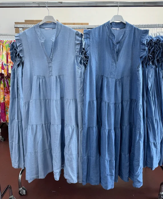 Long Tiered Denim Style Dress | Merci.