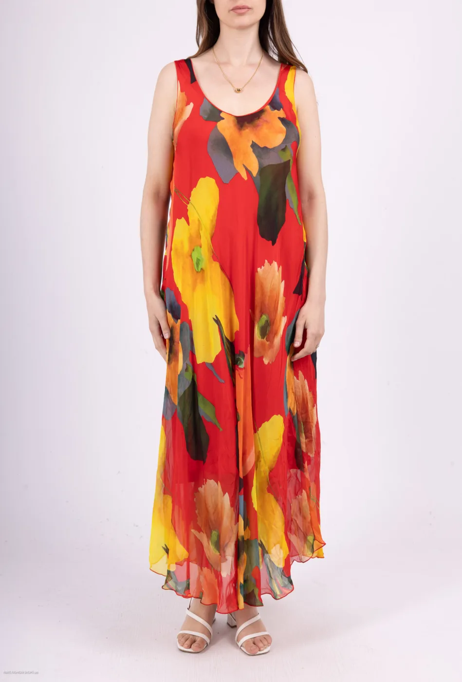 Maxi Dress In Silk w/ Abstract Print | Merci.