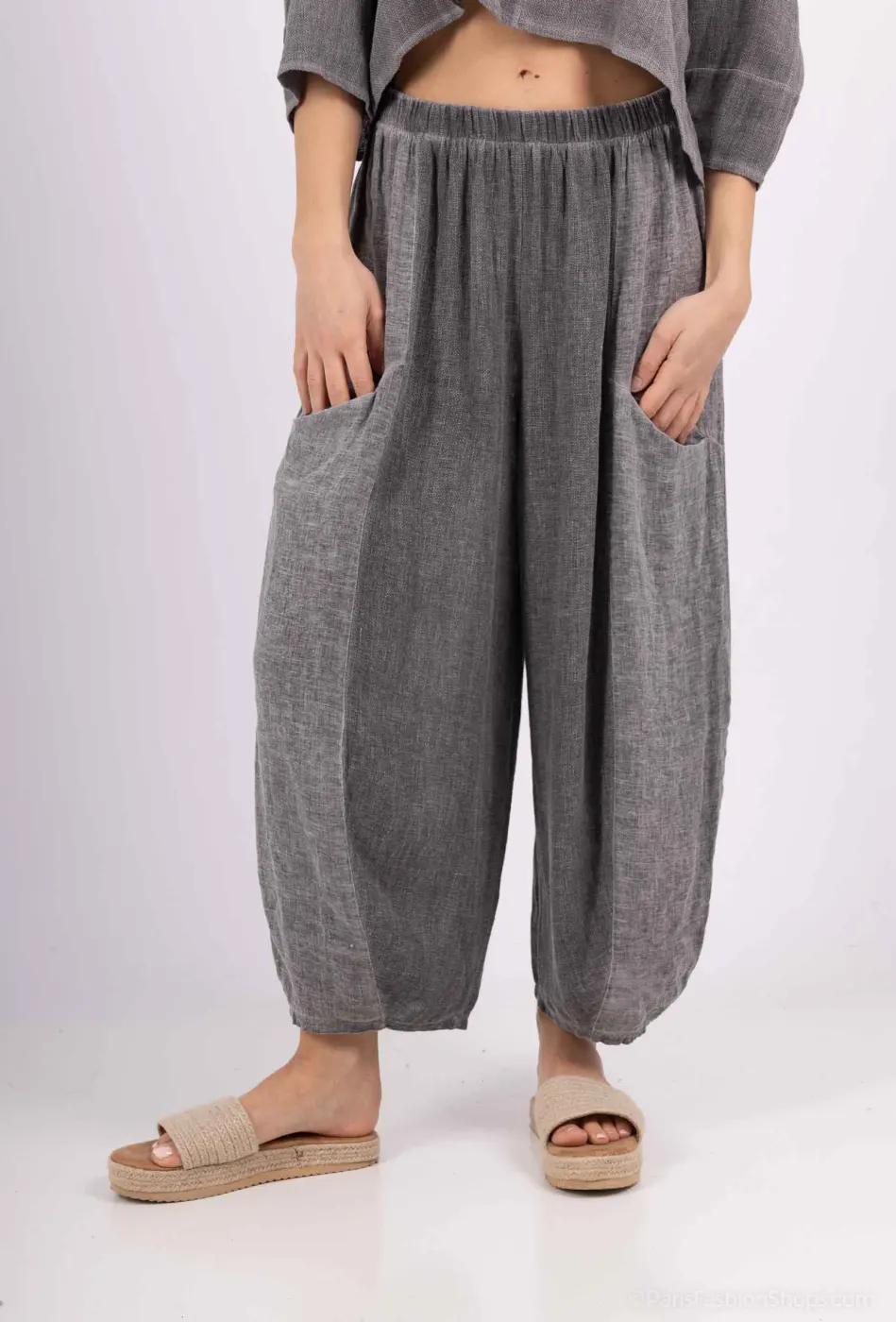 Linen/Cotton Panel Pants With 2 Pockets  | Merci.