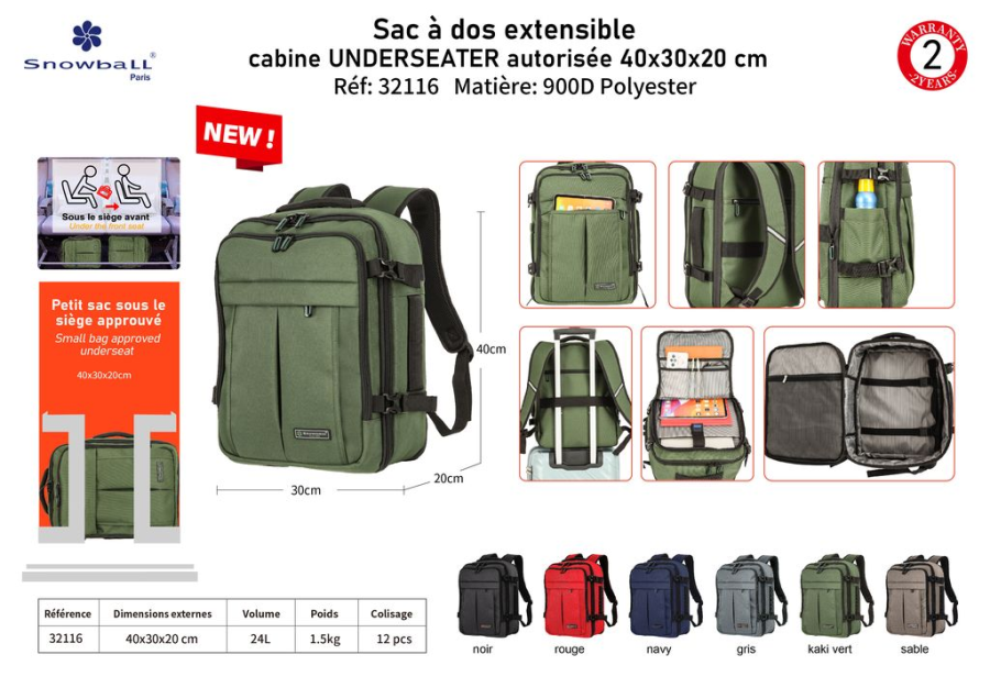 Sac à dos Underseater extensible 40x30x20 cm - Garantie 2 ans | Rynalife