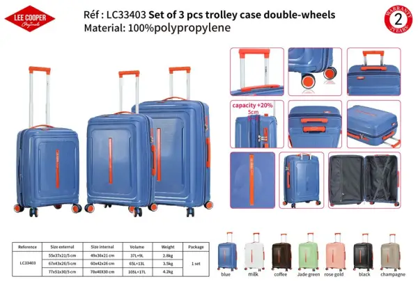 Set De 3 Valises Double Roues Toutes Les Tailles Extensibles LEE COOPER garantie 2 Ans | Rynalife