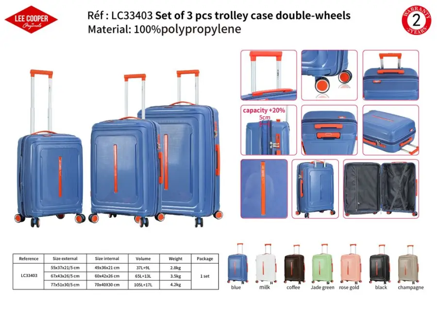 Set De 3 Valises Double Roues Toutes Les Tailles Extensibles LEE COOPER garantie 2 Ans | Rynalife