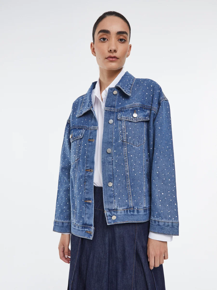 Chaqueta denim azul con pedreria | Velo Divino