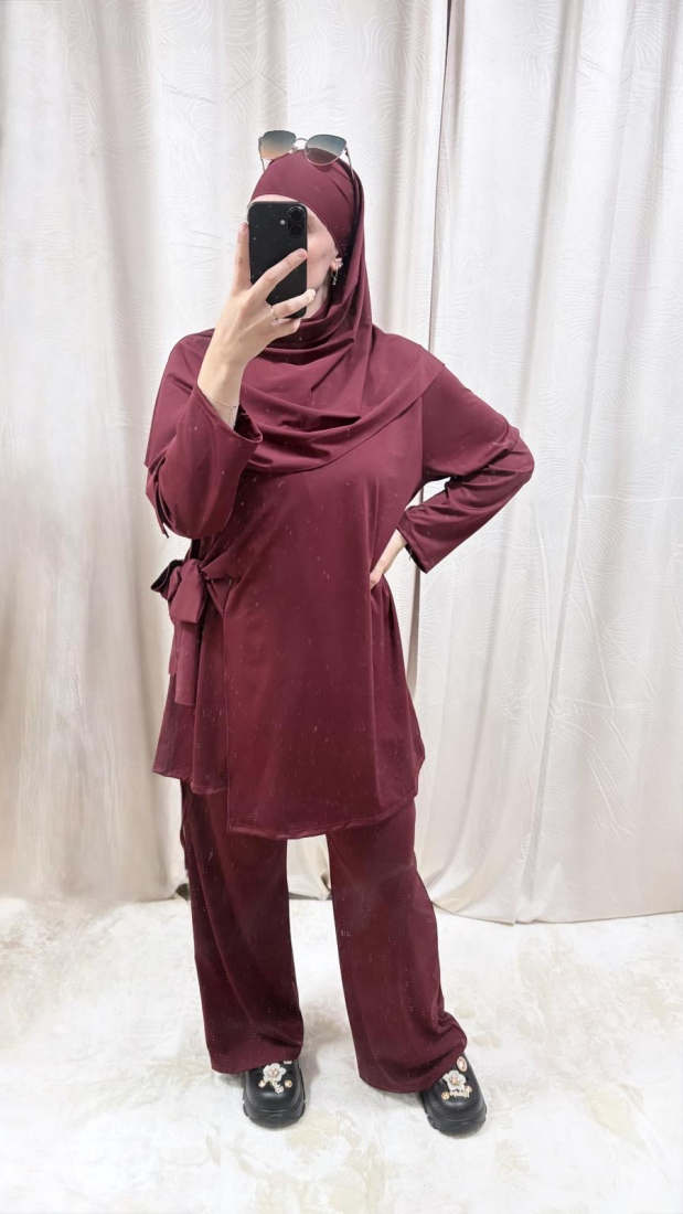 Burkini Pantalon Noué Sur Le Côte Avec Voile | Aaba