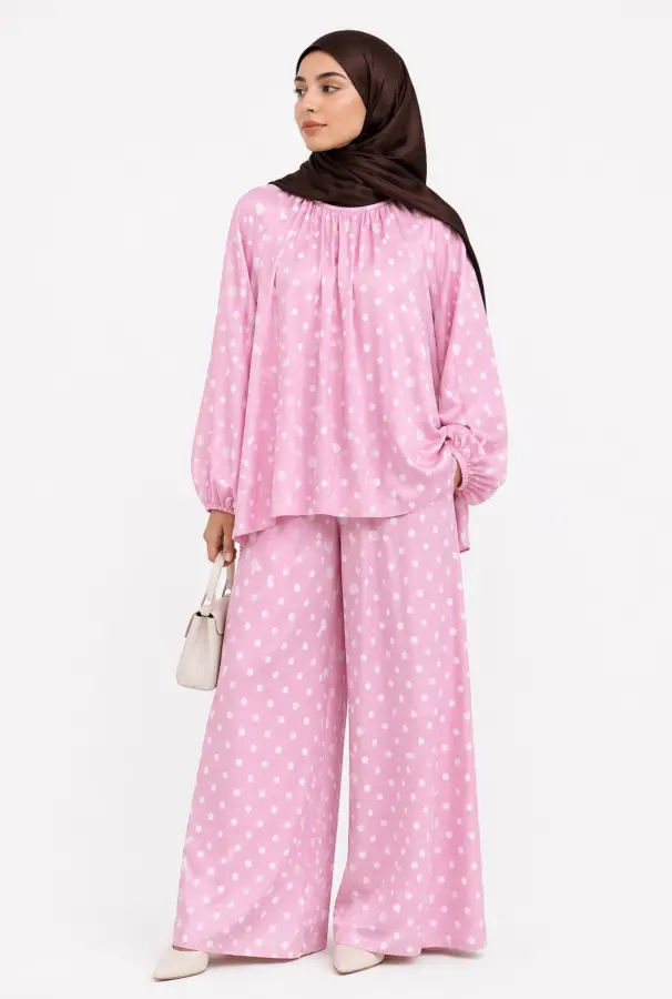 Ensemble Coton Gros Pois Avec Pantalon Très Large | Aaba
