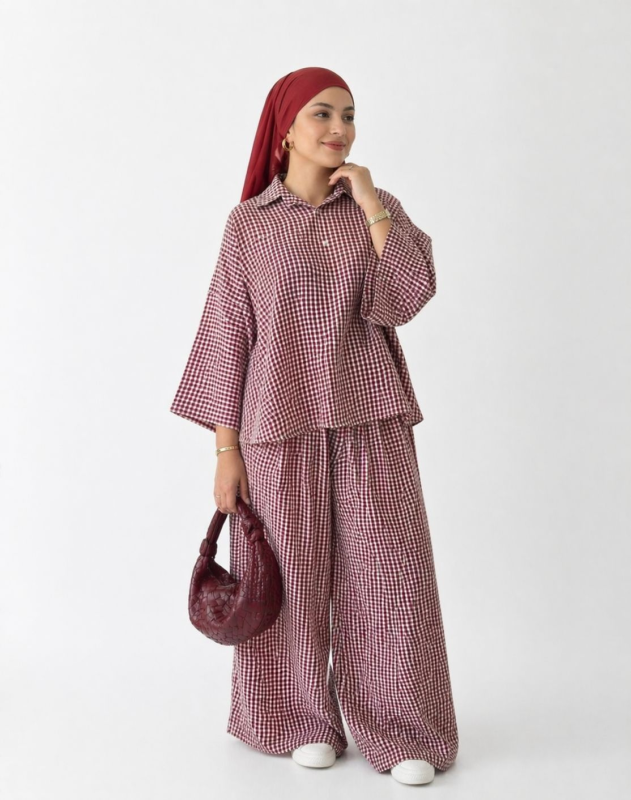 Ensemble Chemise Oversize Pantalon Très Large En Carreaux | Aaba