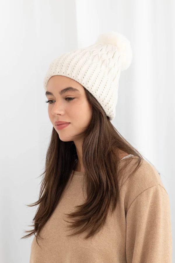 Bonnet à revers avec pompon doublé polaire avec fil métallique discret tissé | Au P’tit Boucan