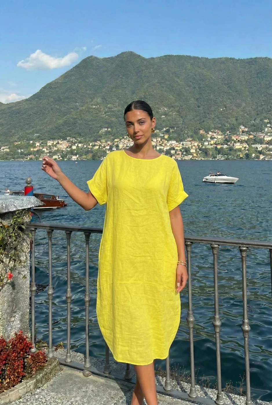 Robe En Lin Forme Arrondi Devant/Arriere | Vintage Mode