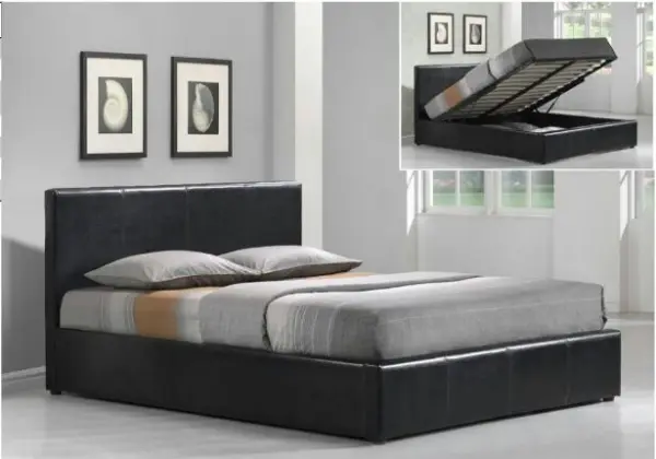 LIT COFFRE BASTIEN EN SIMILICUIR NOIR 140x190 cm | Eurostore