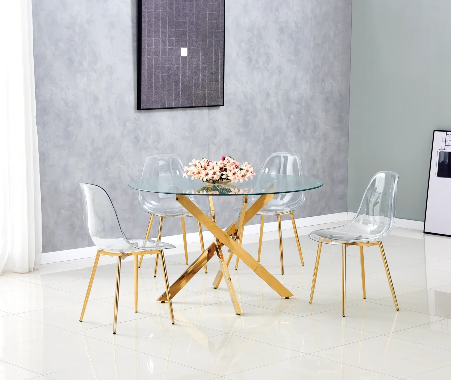 TABLE REPAS JESSICA GOLD TRANSPARENT 100x75cm | MULTI-AFFAIRES