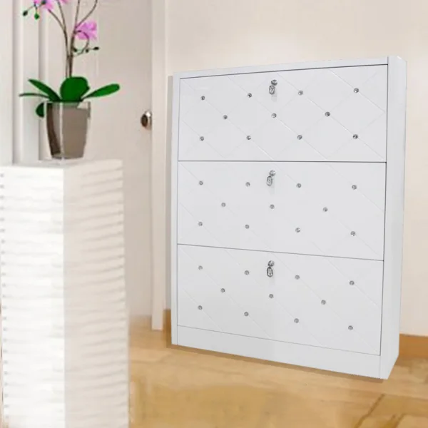 MEUBLE À CHAUSSURES EN STRASS 3 PORTES BLANC 110x17x80cm | MULTI-AFFAIRES