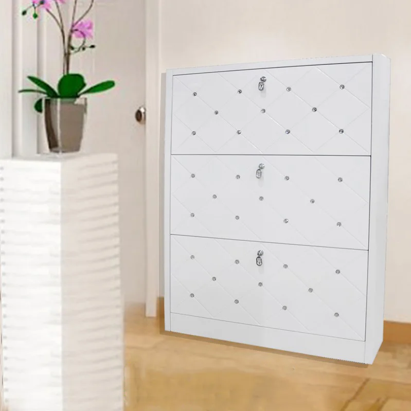 MEUBLE À CHAUSSURES EN STRASS 3 PORTES BLANC 110x17x80cm | MULTI-AFFAIRES