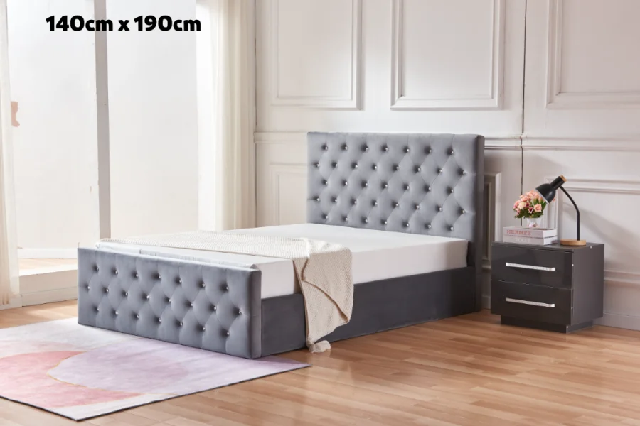 LIT COFFRE VICTORIA CAPITONNE AVEC DIAMANT VELOURS ANTHRACITE 1 | Eurostore