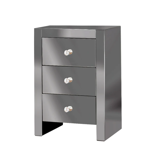 CHEVET GISELLE MIROIR GRIS 45X35X66cm | MULTI-AFFAIRES
