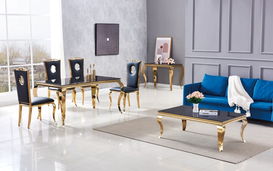 TABLE REPAS BAROQUE GOLD MARBRE NOIR 180x90x75 cm | Baljinder singh