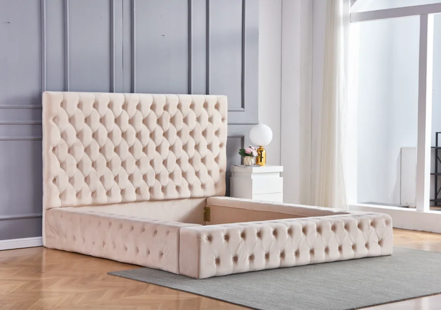LIT ROYAL CAPITONNE VELOURS BEIGE 140x190 cm | Eurostore