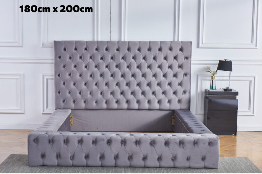 LIT ROYAL CAPITONNE VELOURS GRIS 180x200 cm | MULTI-AFFAIRES