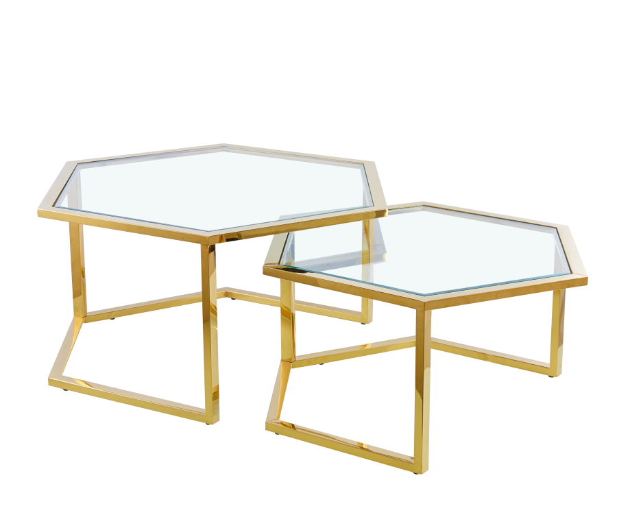 TABLE BASSE GIGOGNE HEXAGONA GOLD TRANSPARENT 79x40.50 + 59x35./ref:5 | MULTI-AFFAIRES
