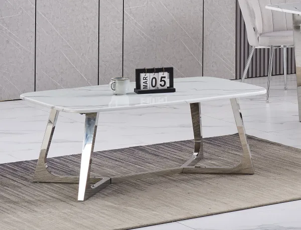 TABLE BASSE GOSSIP CHROME MARBRE BLANC 120x70 cm | MULTI-AFFAIRES