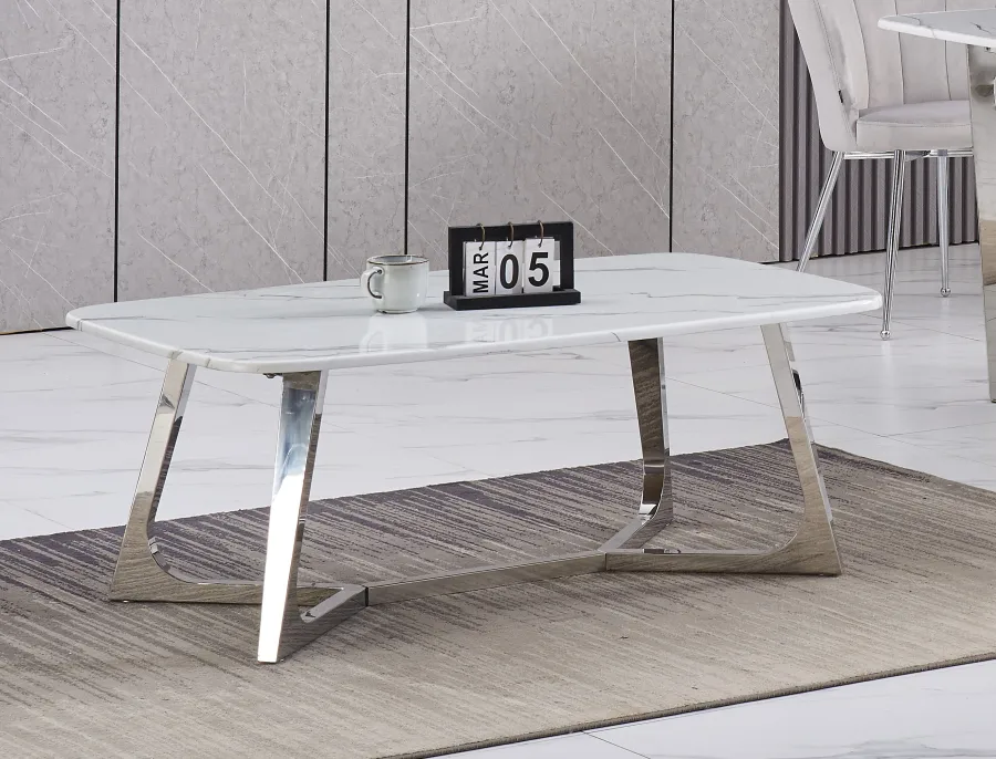 TABLE BASSE GOSSIP CHROME MARBRE BLANC 120x70 cm | MULTI-AFFAIRES